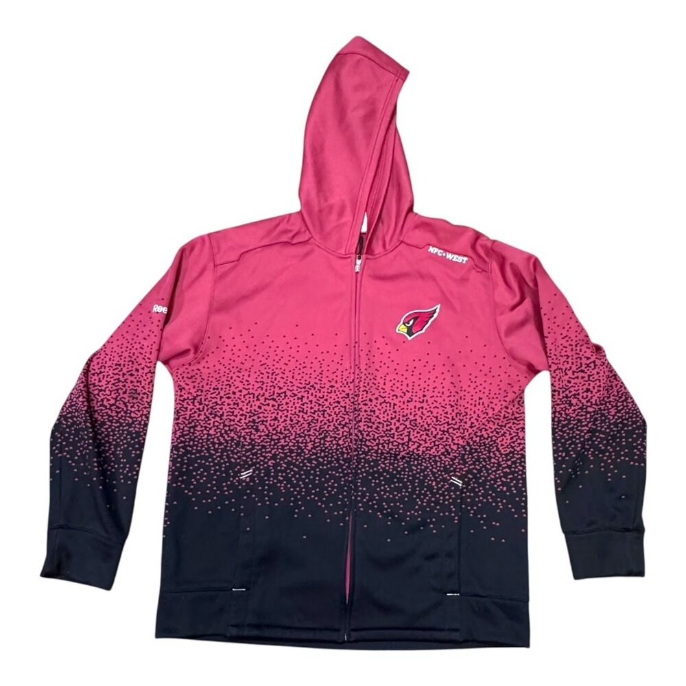 Reebok Onfield NFL Arizona Cardinals Gradient Red Black Full-Zip Hoodie Jacket L